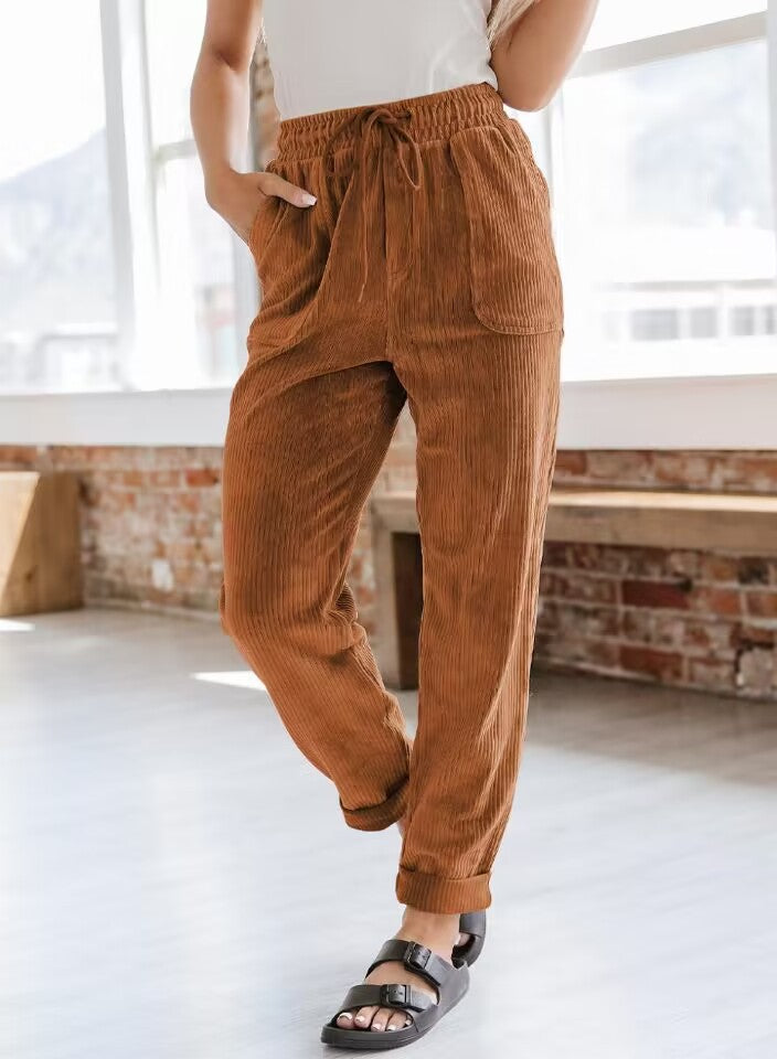 European And American Casual Pants Fashion Solid Color Corduroy Wide-leg Pants Women's Pants - [[{"value":"{{ Babyvera Babyvera  }}"}]]