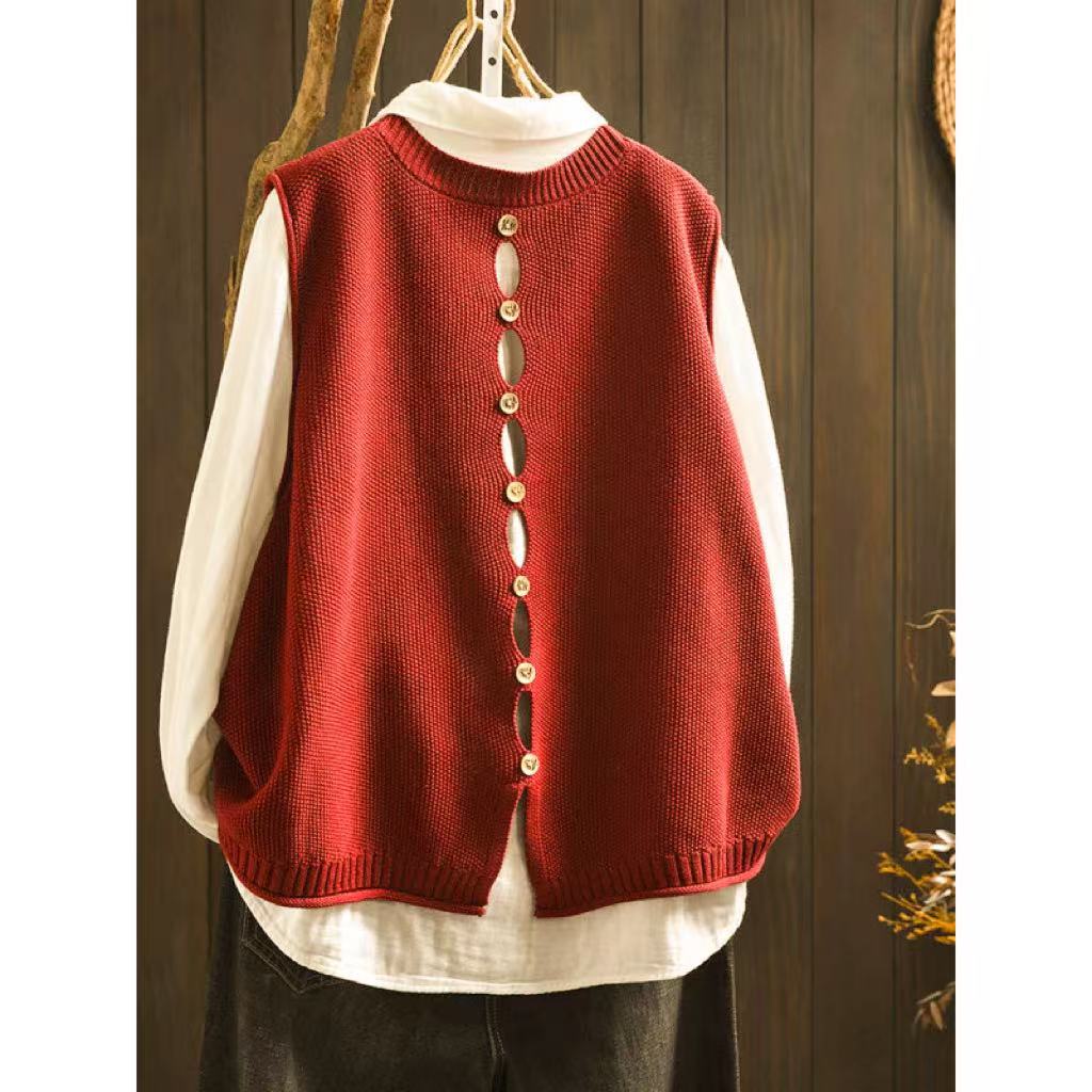 Back Buttoned Cotton Thread Knitted Vest Women - [[{"value":"{{ Babyvera Babyvera  }}"}]]