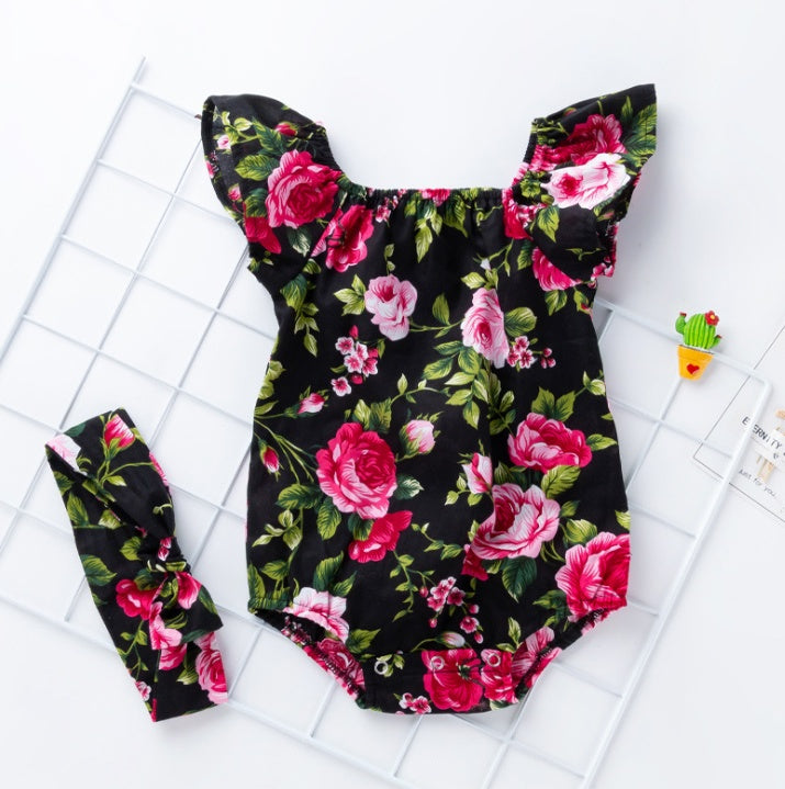 Children's wear, baby, cotton, baby, baby print, small flying sleeves, romper - [[{"value":"{{ Babyvera Babyvera  }}"}]]