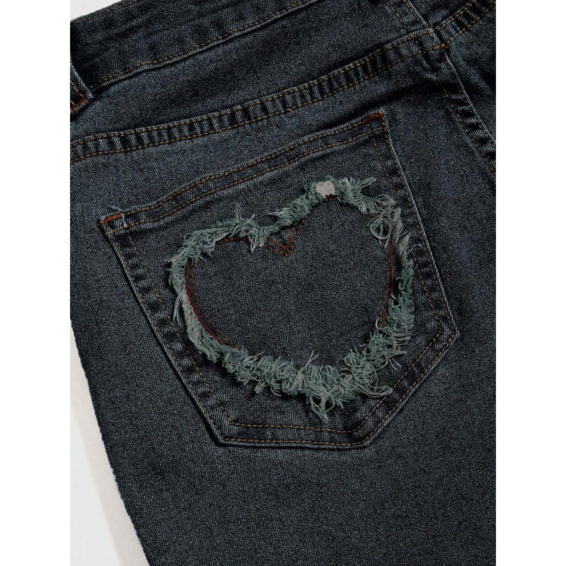 Punk-style Vintage Metal Heart-shaped Belt Frayed-edge Jeans - [[{"value":"{{ Babyvera Babyvera  }}"}]]