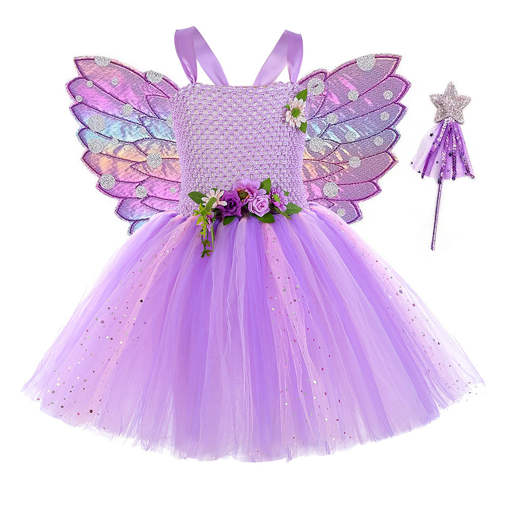 Purple Flower Fairy Elf Girls' Tulle Princess Children's Wings Fairy Role-Play Dress - [[{"value":"{{ Babyvera Babyvera  }}"}]]