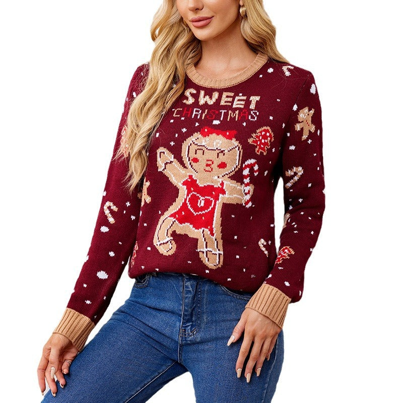 Womens Gingerbread Long-Sleeve Casual Christmas Sweater - [[{"value":"{{ Babyvera Babyvera  }}"}]]