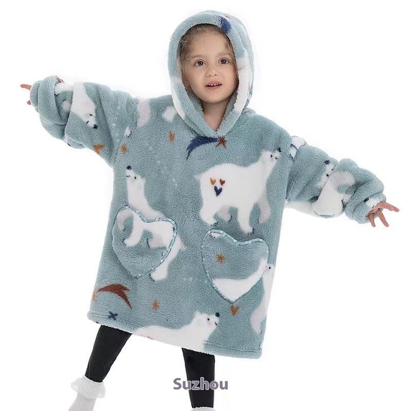 Boys And Girls Comfortable Cotton Velvet Cold-proof Clothes Lazy Blanket Hooded Plus-sized Thickened Blanket Lazy Clothes Children's Sleepwear - [[{"value":"{{ Babyvera Babyvera  }}"}]]