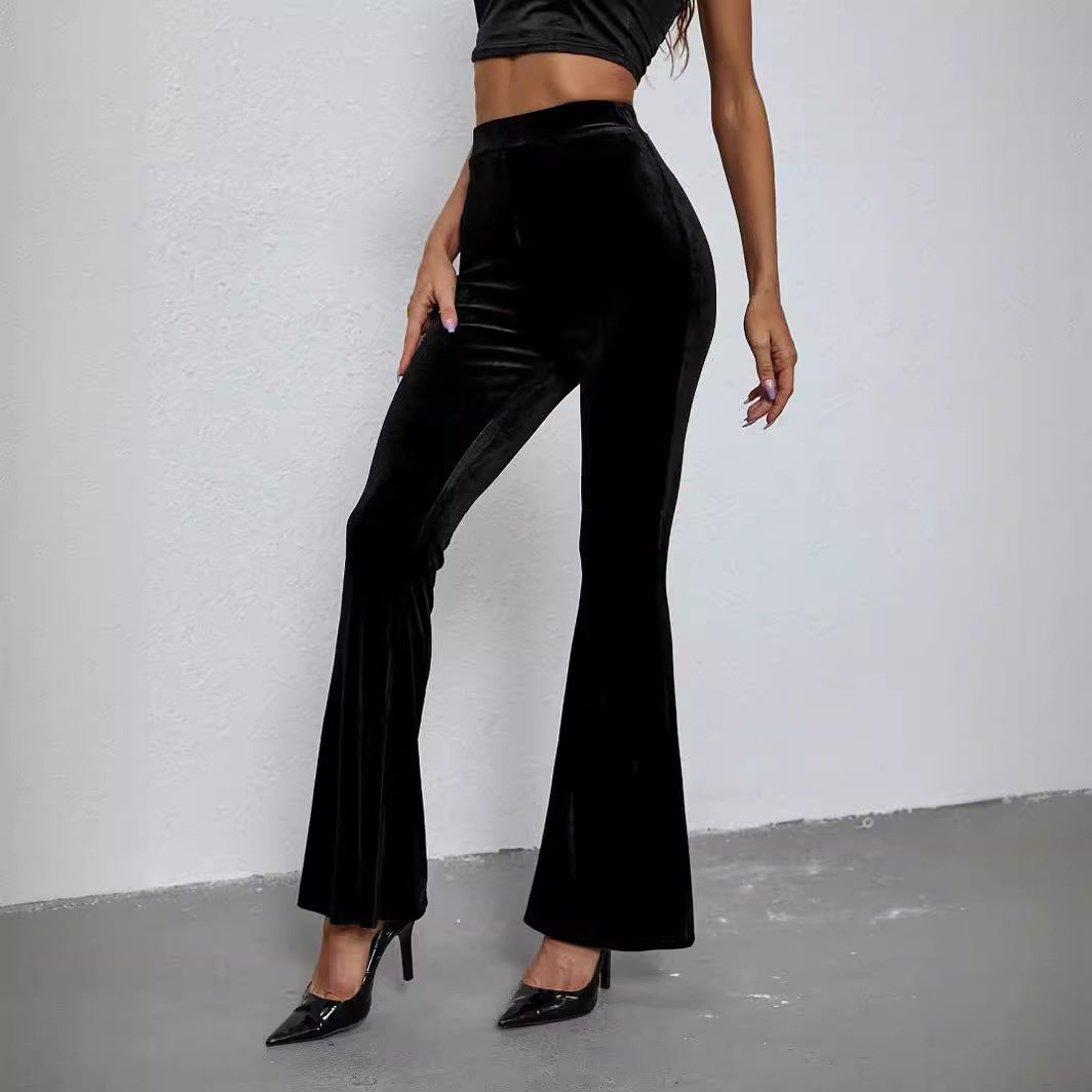 Women's Fashion Sexy Slim Solid Color High-Waist Velvet Flared Pants - [[{"value":"{{ Babyvera Babyvera  }}"}]]