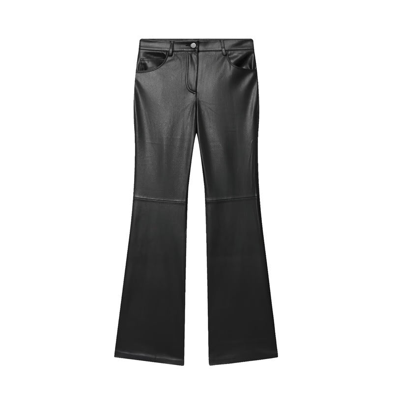 Cord-waist Micro-flared Pants For Leg-lengthening, Figure-hugging Casual Leather Pants - [[{"value":"{{ Babyvera Babyvera  }}"}]]