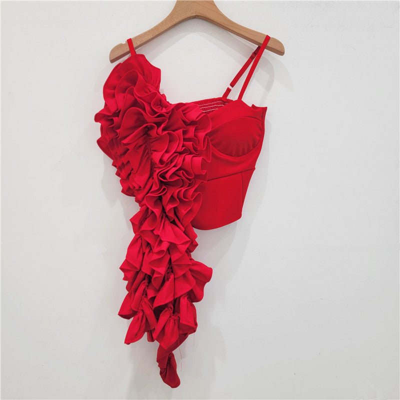 Wooden Ear Pinch Pleated Handmade Flower Hot Girl Style Street Bandeau Sling - [[{"value":"{{ Babyvera Babyvera  }}"}]]