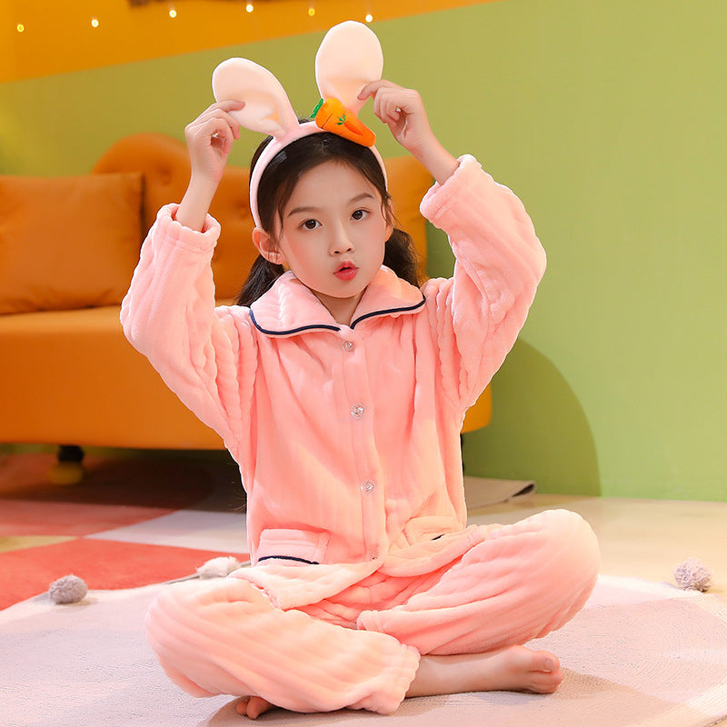 Thicken Boy's Solid Color Home Children's Flannel Pajama Set - [[{"value":"{{ Babyvera Babyvera  }}"}]]