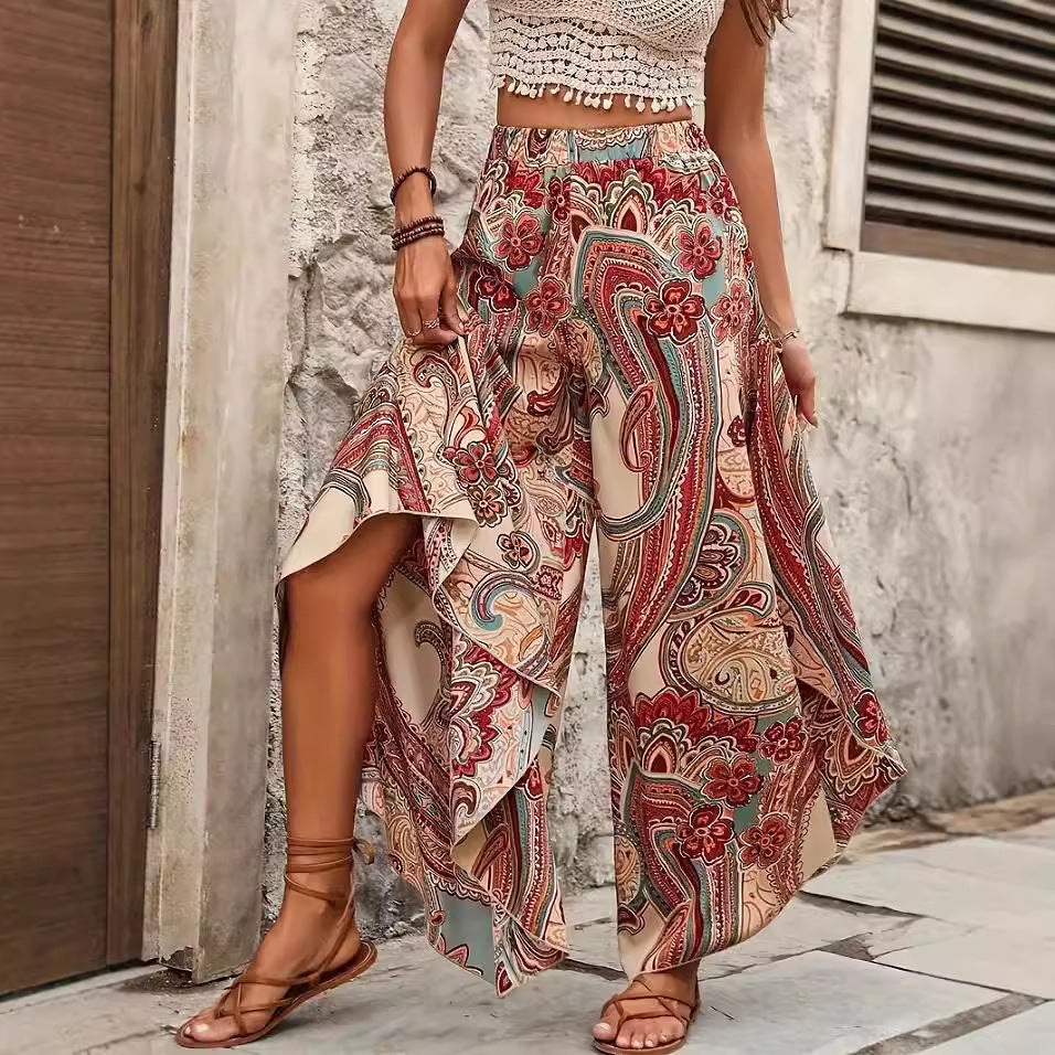 Vintage-style Artistic Collage Polyester Skirt-trousers Casual Pants Wide-leg Pants - [[{"value":"{{ Babyvera Babyvera  }}"}]]