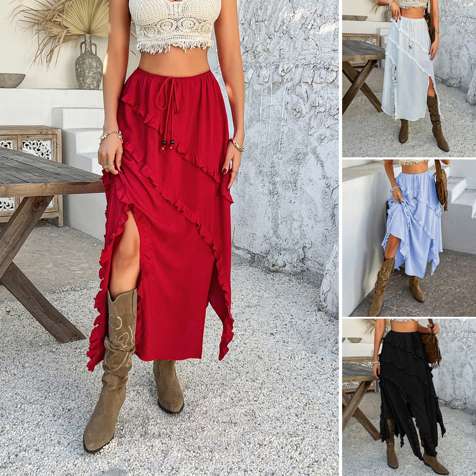 Women's Solid-Color Lace-Up Skirt In Casual Resort Style From Europe And America - [[{"value":"{{ Babyvera Babyvera  }}"}]]