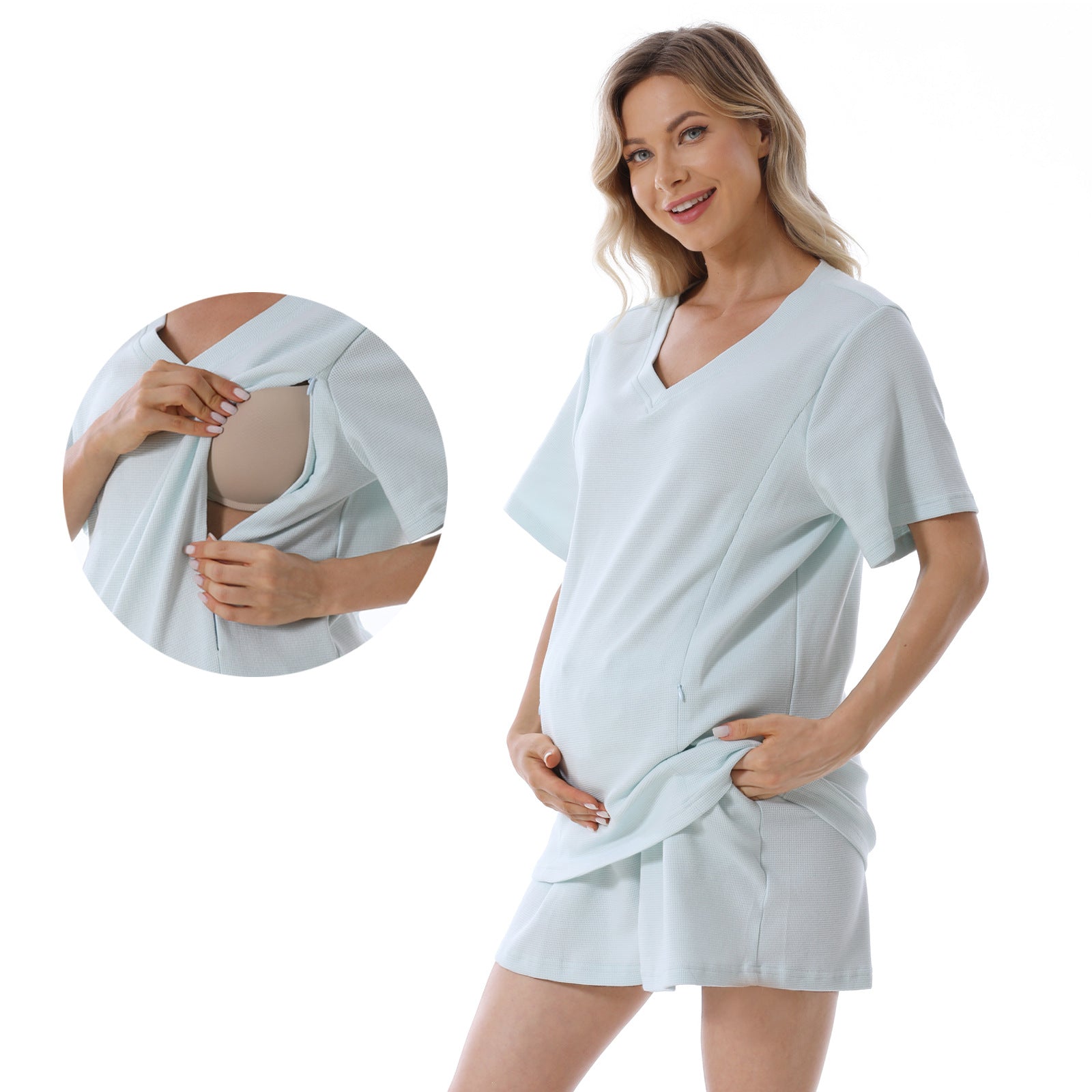 Home Wear Summer Waffle Short Maternity Suit - [[{"value":"{{ Babyvera Babyvera  }}"}]]