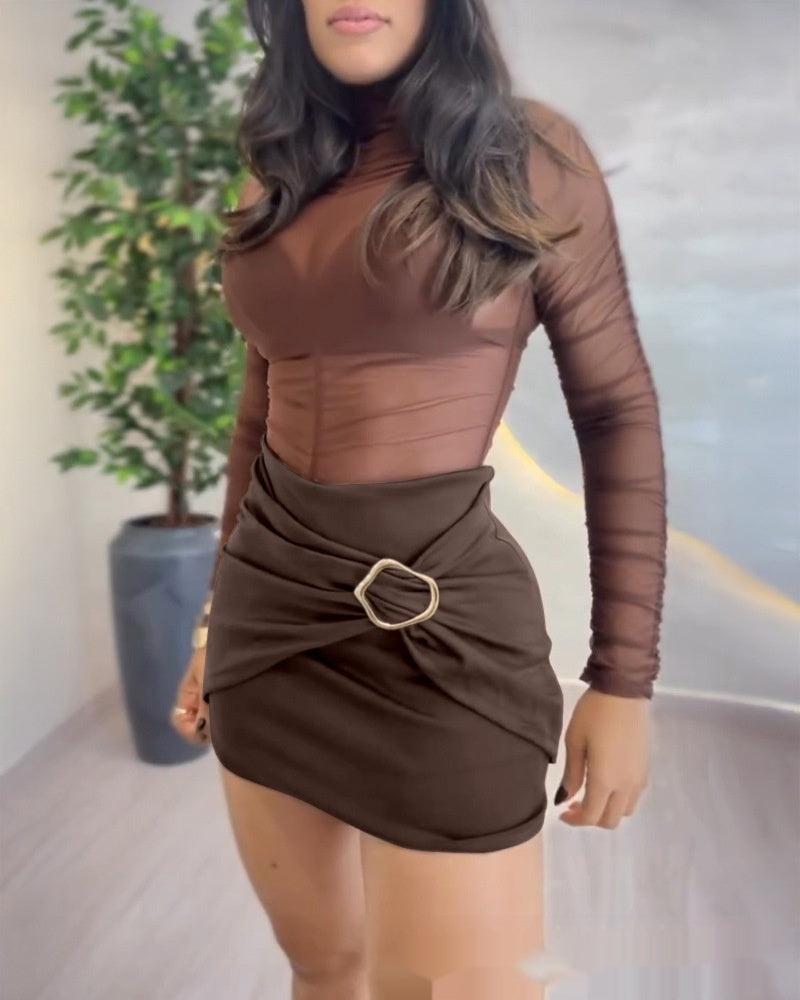 European And American-style Solid-color Jewelry-clasp Patchwork Pleated Culottes Shorts - [[{"value":"{{ Babyvera Babyvera  }}"}]]