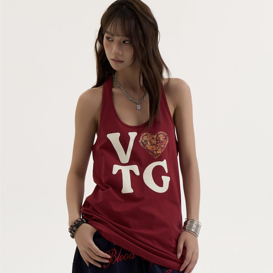 Women's Design Wine Red Printed Sleeveless Vest - [[{"value":"{{ Babyvera Babyvera  }}"}]]