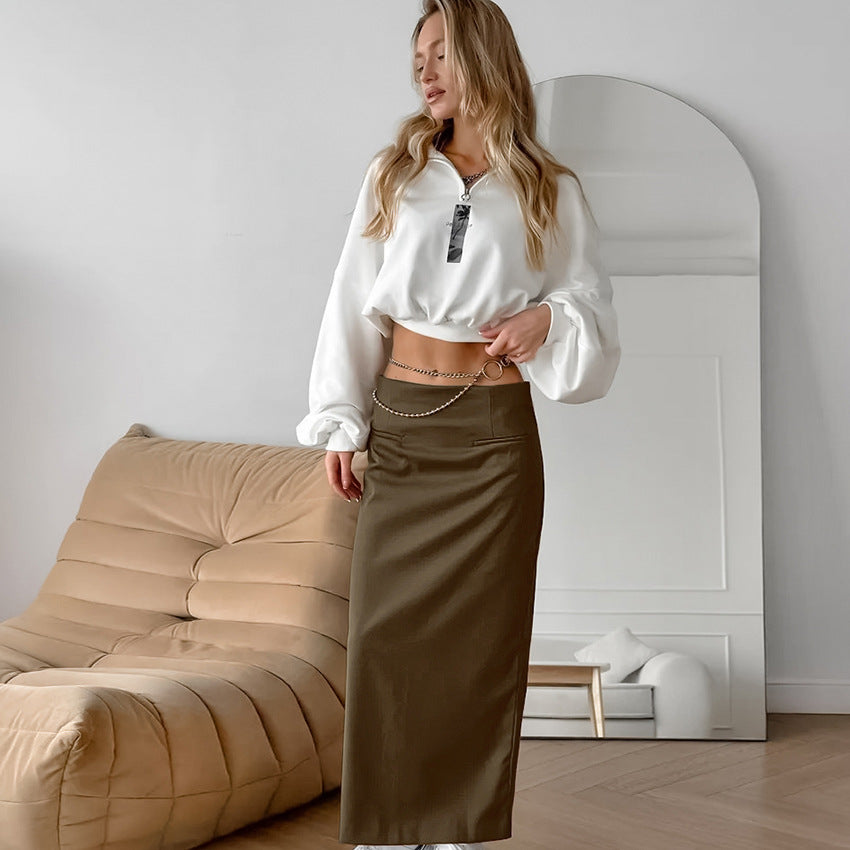 French-style Sophisticated Solid-color High-waisted Skirt With A Slit - [[{"value":"{{ Babyvera Babyvera  }}"}]]