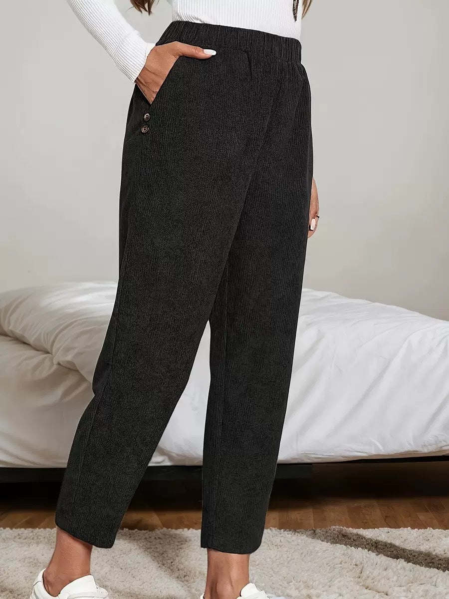 Corduroy Pocket High-waist Solid Color Straight Casual Pants - [[{"value":"{{ Babyvera Babyvera  }}"}]]