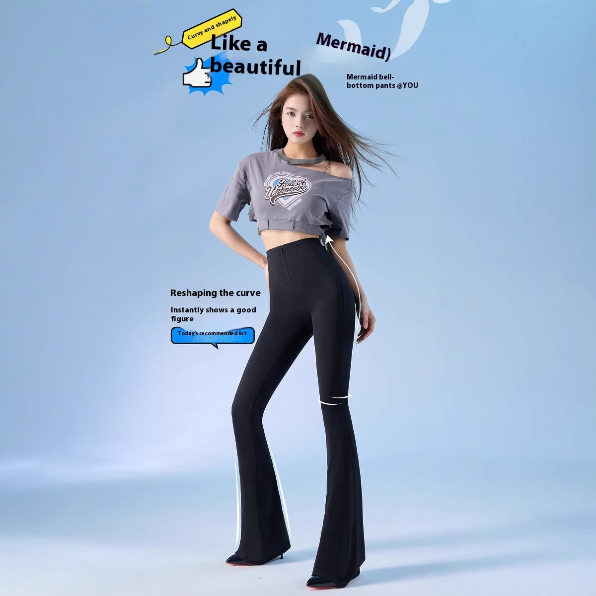 High Waist Plastic Mermaid Bell-bottom Hip Raise Yoga Pants - [[{"value":"{{ Babyvera Babyvera  }}"}]]