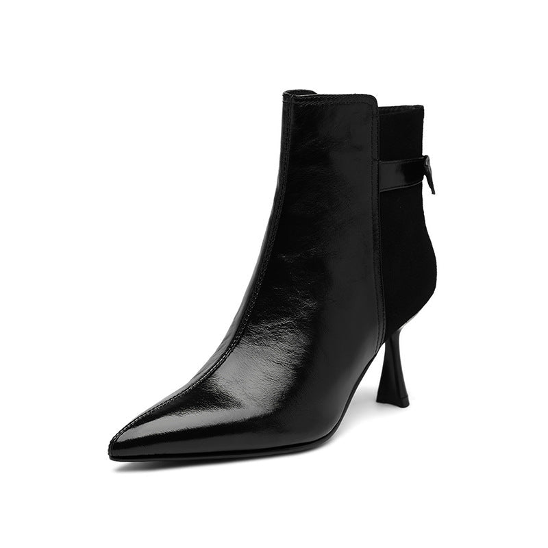 Autumn And Winter New French Retro Bow Spliced High Heels - Babyvera
