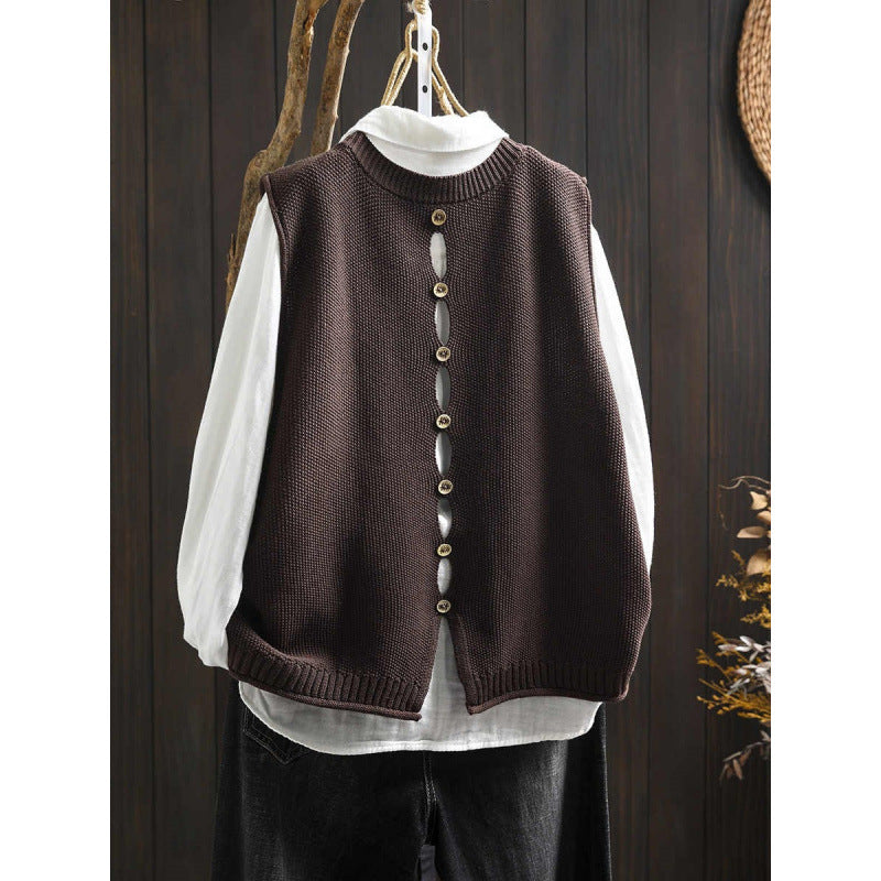 Back Buttoned Cotton Thread Knitted Vest Women - [[{"value":"{{ Babyvera Babyvera  }}"}]]