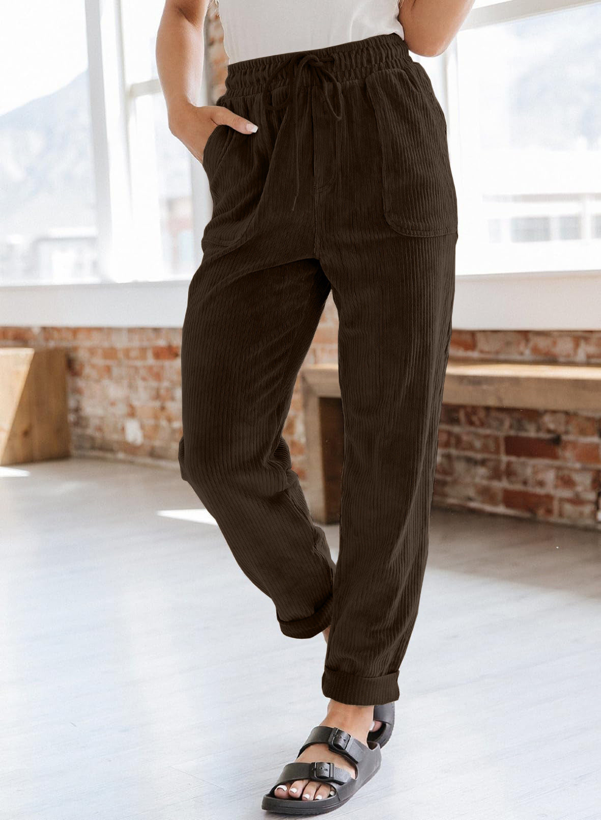 European And American Casual Pants Fashion Solid Color Corduroy Wide-leg Pants Women's Pants - [[{"value":"{{ Babyvera Babyvera  }}"}]]