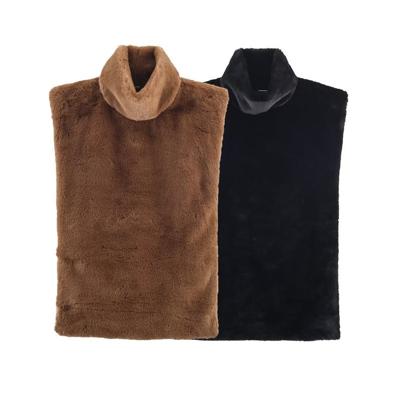 Casual Versatile Solid Color Half-turtle Neck Furry Sleeveless Top Women - [[{"value":"{{ Babyvera Babyvera  }}"}]]