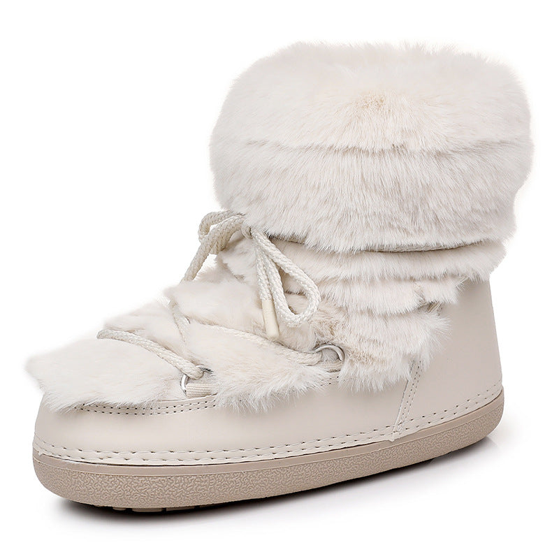 Women's Short Thin-soled Fur-lined Snow Boots - [[{"value":"{{ Babyvera Babyvera  }}"}]]