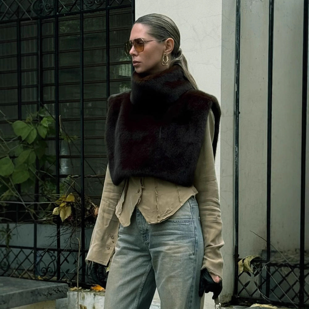 New Solid Color Half Turtleneck Sleeveless Fur Vest For Women - [[{"value":"{{ Babyvera Babyvera  }}"}]]