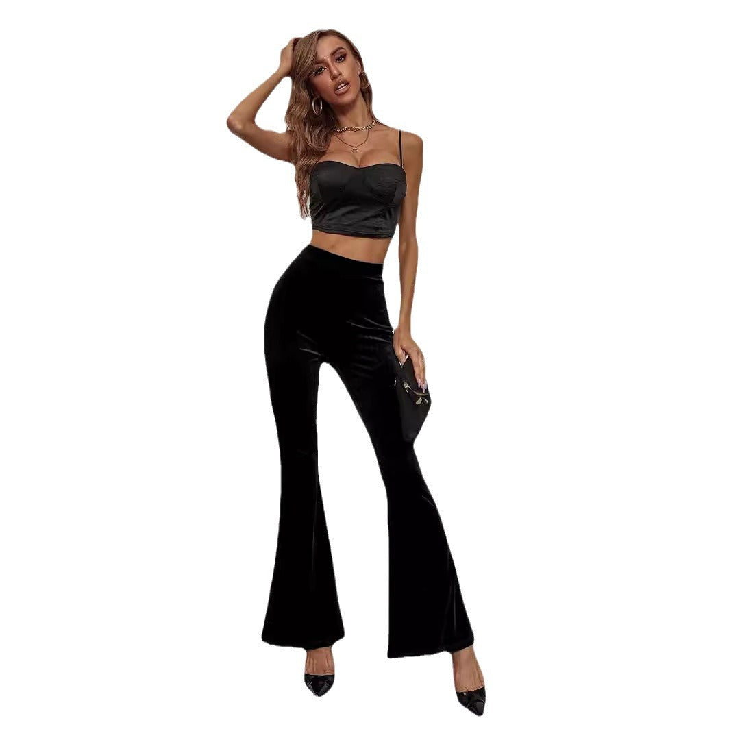 Women's Fashion Sexy Slim Solid Color High-Waist Velvet Flared Pants - [[{"value":"{{ Babyvera Babyvera  }}"}]]