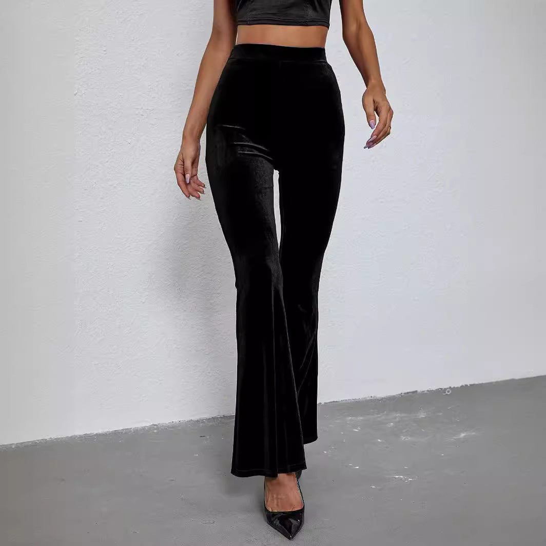Women's Fashion Sexy Slim Solid Color High-Waist Velvet Flared Pants - [[{"value":"{{ Babyvera Babyvera  }}"}]]