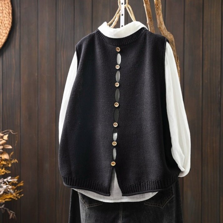 Back Buttoned Cotton Thread Knitted Vest Women - [[{"value":"{{ Babyvera Babyvera  }}"}]]