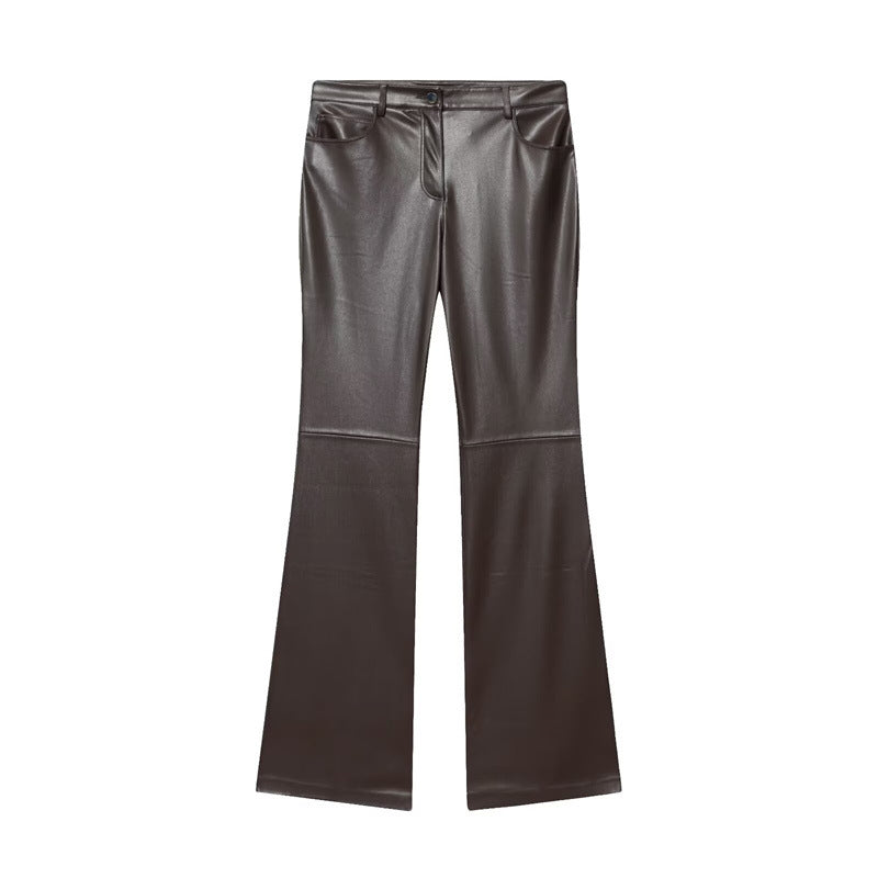 Cord-waist Micro-flared Pants For Leg-lengthening, Figure-hugging Casual Leather Pants - [[{"value":"{{ Babyvera Babyvera  }}"}]]
