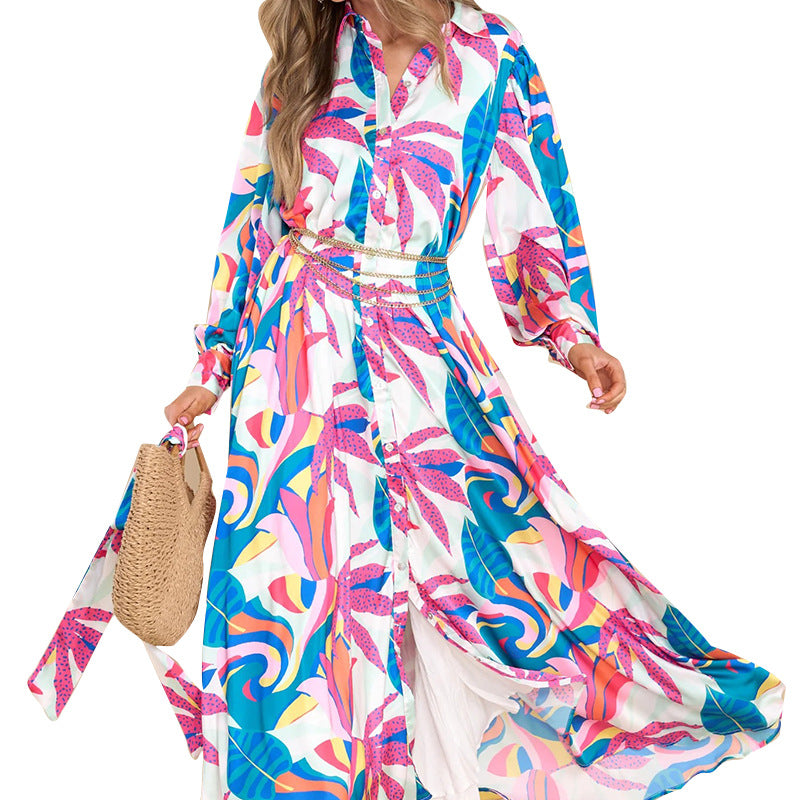 New Printed Dresses Long-sleeved Polo Collar Oversized Hem Dresses Women - [[{"value":"{{ Babyvera Babyvera  }}"}]]