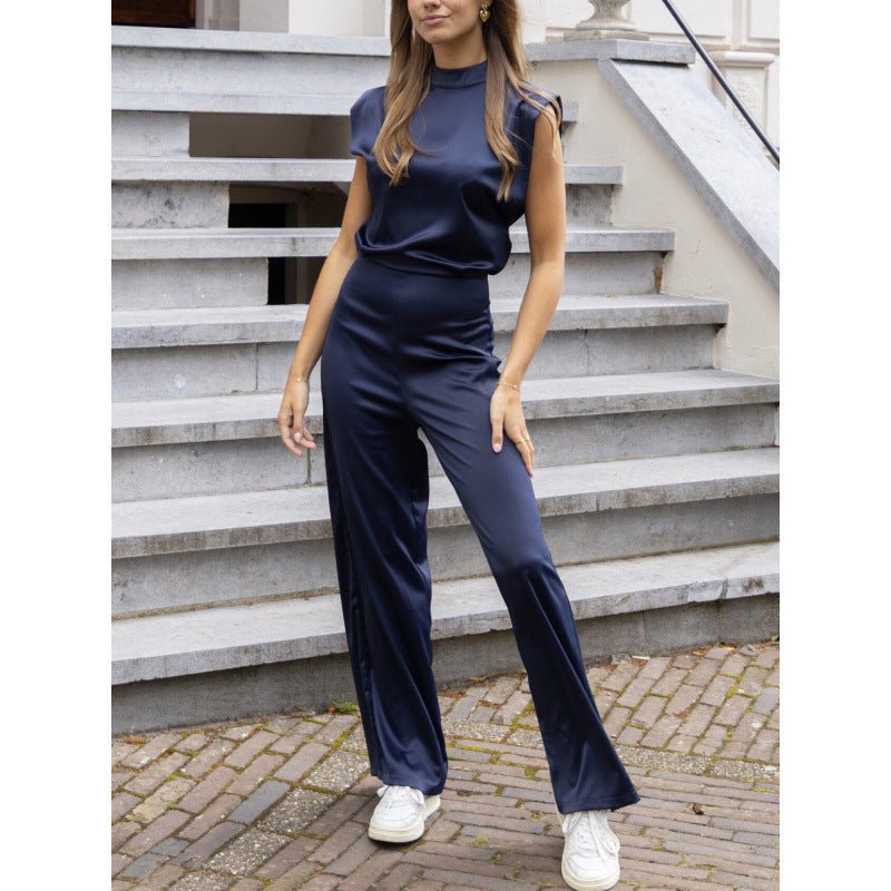 Backless Evening Dress Jumpsuit Solid Color Casual Straight Pants - Babyvera