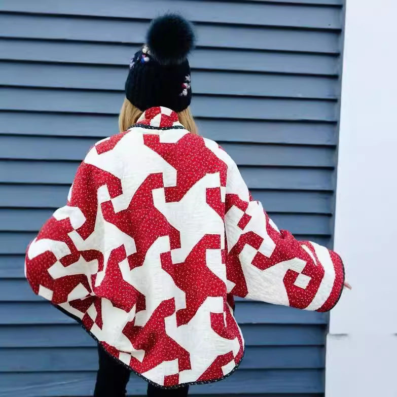 Red For Women Geometric Printed Coat - [[{"value":"{{ Babyvera Babyvera  }}"}]]