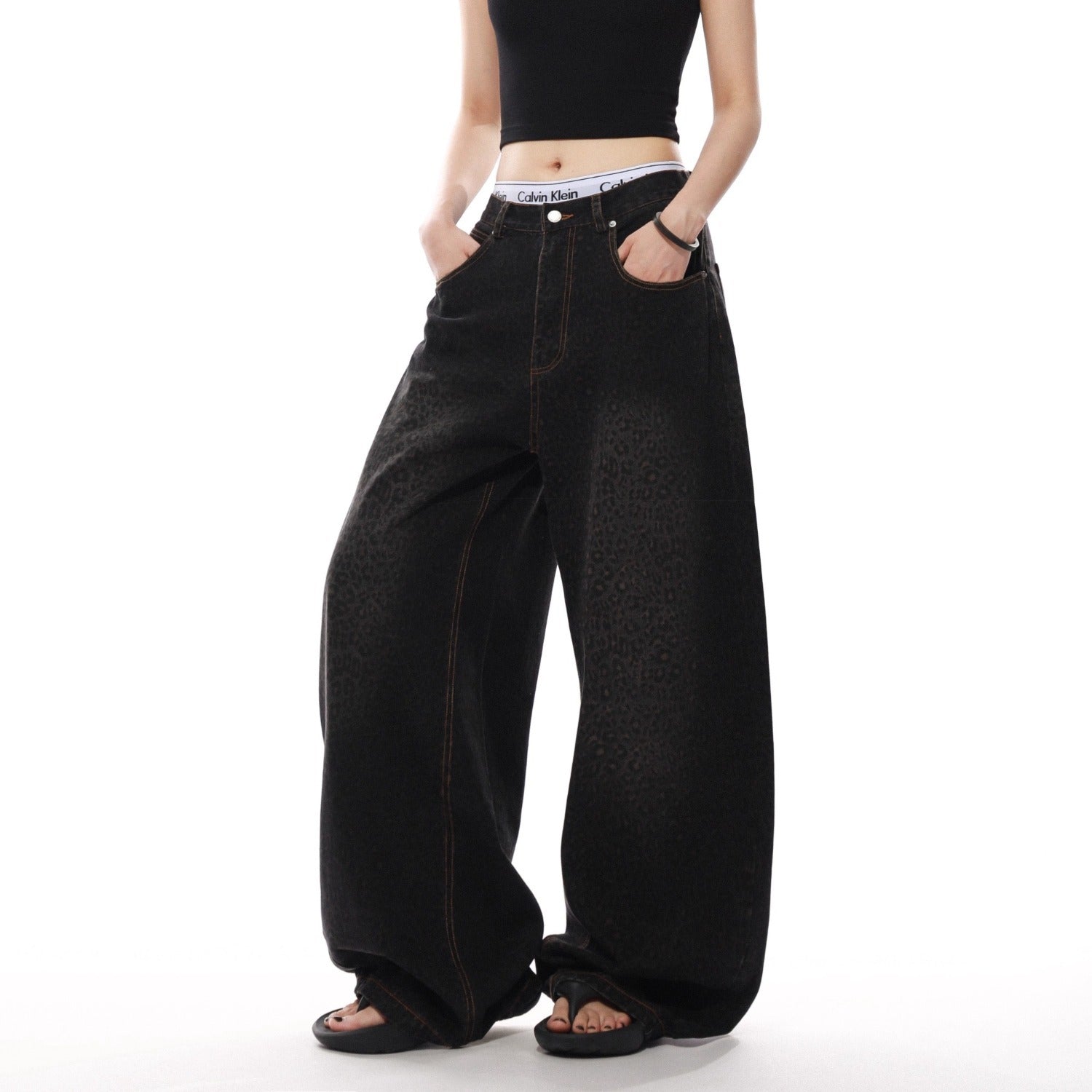 Women's Black Gradient Leopard-Print Denim Jeans - [[{"value":"{{ Babyvera Babyvera  }}"}]]