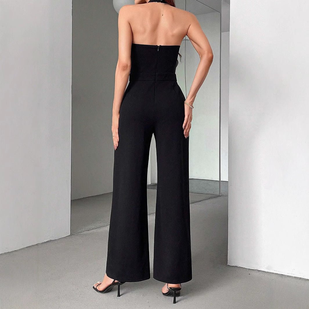 Black And White Color Matching Straight Halter Jumpsuit - Babyvera