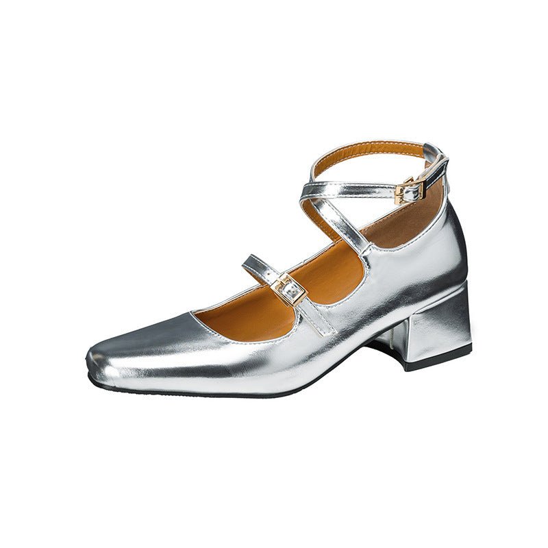 British - style Square - toe Mid - heel Buckle - toe Women's Pumps - Babyvera