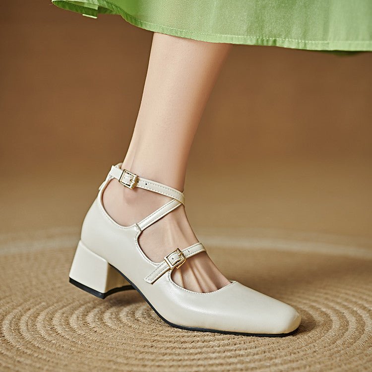British - style Square - toe Mid - heel Buckle - toe Women's Pumps - Babyvera