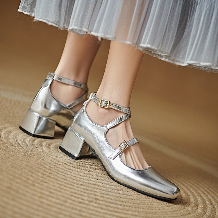 British - style Square - toe Mid - heel Buckle - toe Women's Pumps - Babyvera