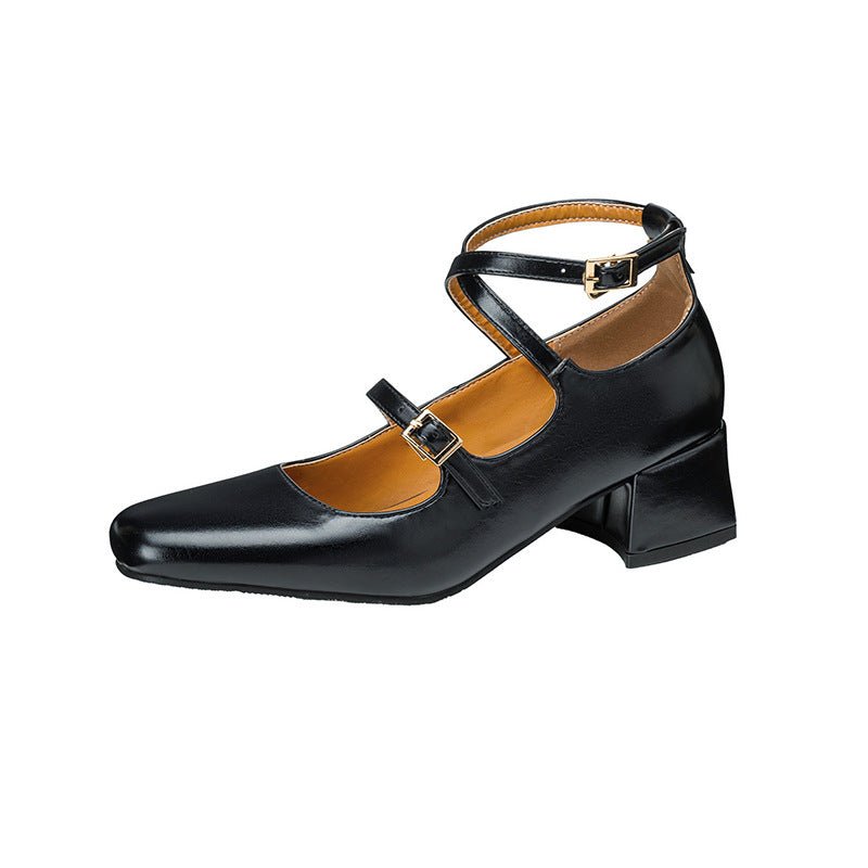 British - style Square - toe Mid - heel Buckle - toe Women's Pumps - Babyvera