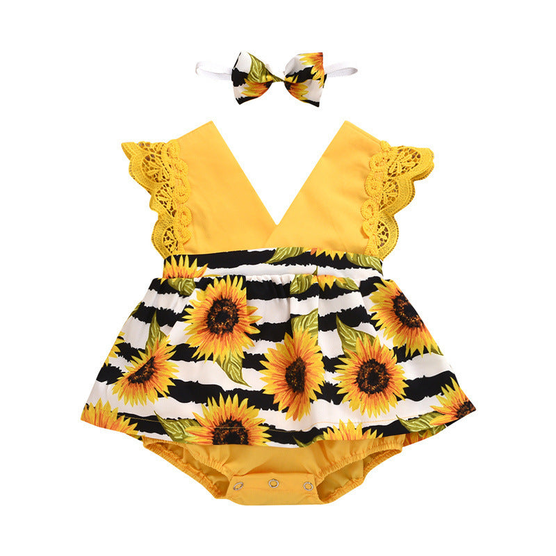 Summer Baby Girl Triangle Romper, Lace Wrapper For Newborn Baby, Sunflower Baby One-piece Romper - [[{"value":"{{ Babyvera Babyvera  }}"}]]