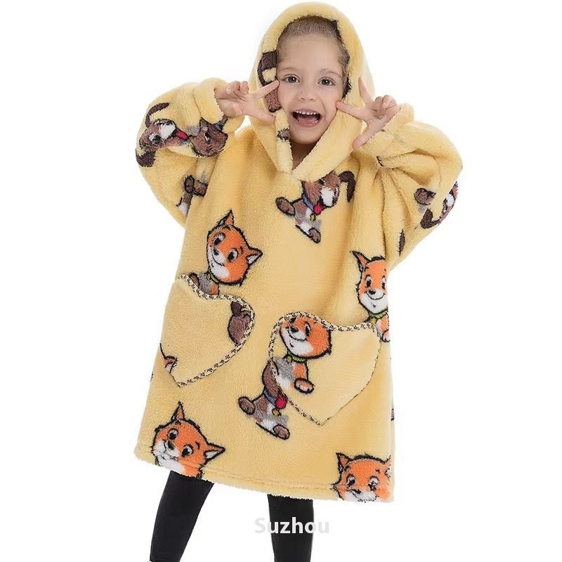 Boys And Girls Comfortable Cotton Velvet Cold-proof Clothes Lazy Blanket Hooded Plus-sized Thickened Blanket Lazy Clothes Children's Sleepwear - [[{"value":"{{ Babyvera Babyvera  }}"}]]