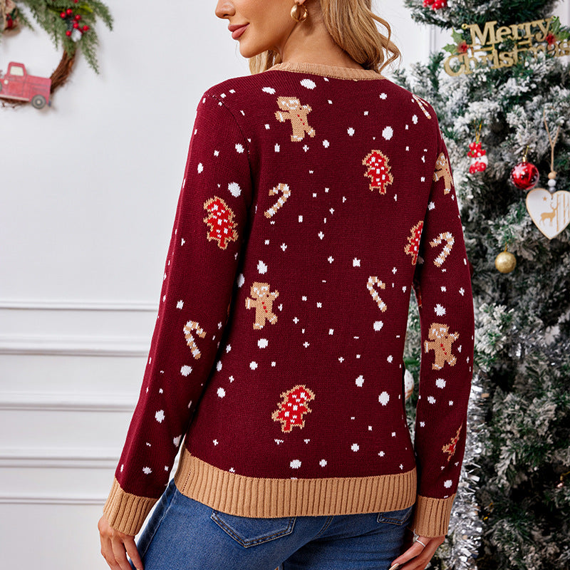 Womens Gingerbread Long-Sleeve Casual Christmas Sweater - [[{"value":"{{ Babyvera Babyvera  }}"}]]
