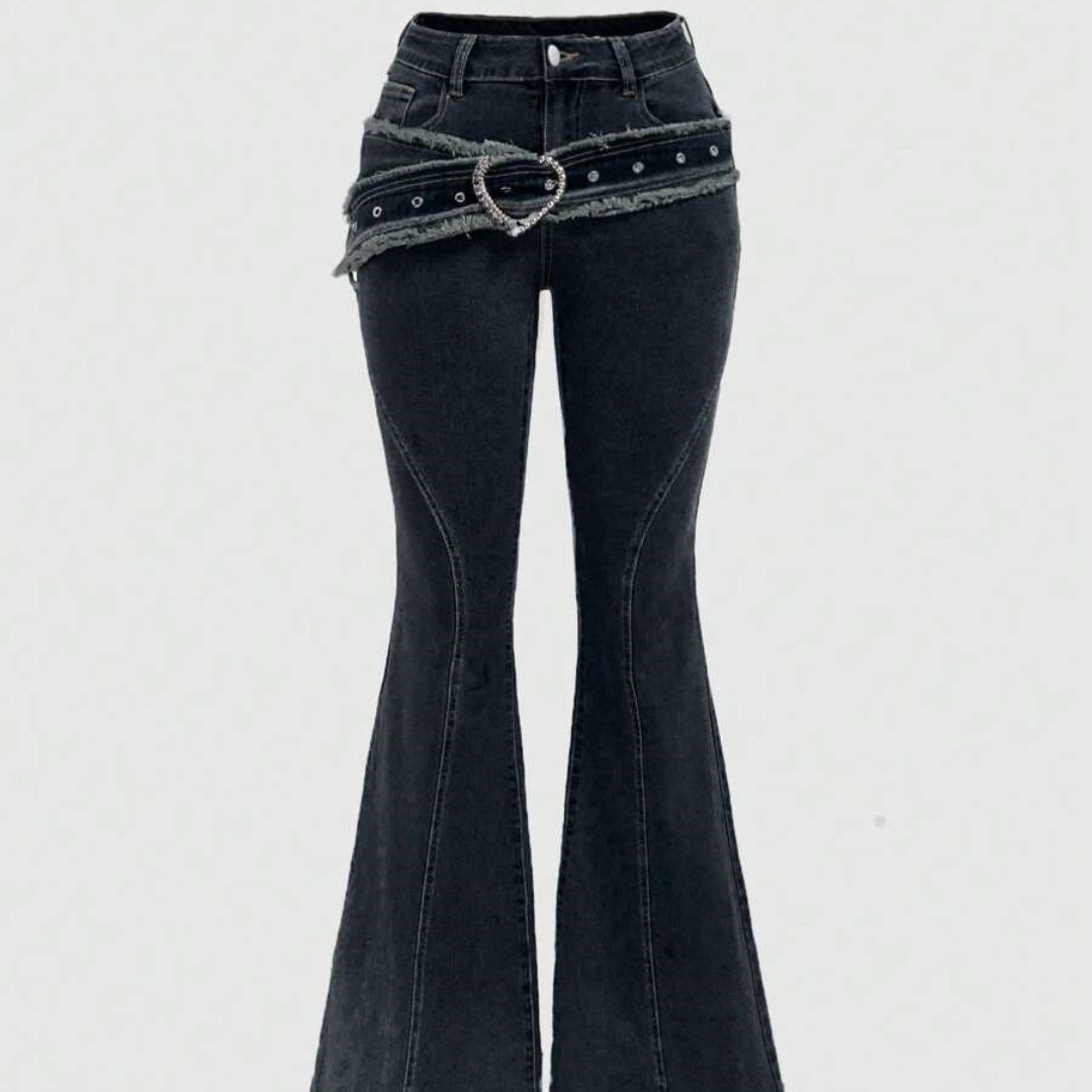 Punk-style Vintage Metal Heart-shaped Belt Frayed-edge Jeans - [[{"value":"{{ Babyvera Babyvera  }}"}]]