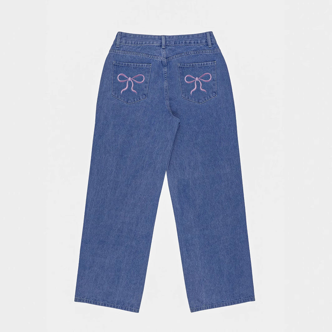 Bow-knot Embroidered Trendy Loose-fit Casual Jeans - [[{"value":"{{ Babyvera Babyvera  }}"}]]