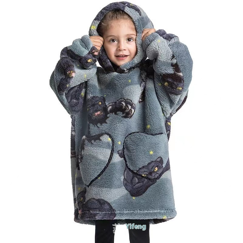 Boys And Girls Comfortable Cotton Velvet Cold-proof Clothes Lazy Blanket Hooded Plus-sized Thickened Blanket Lazy Clothes Children's Sleepwear - [[{"value":"{{ Babyvera Babyvera  }}"}]]