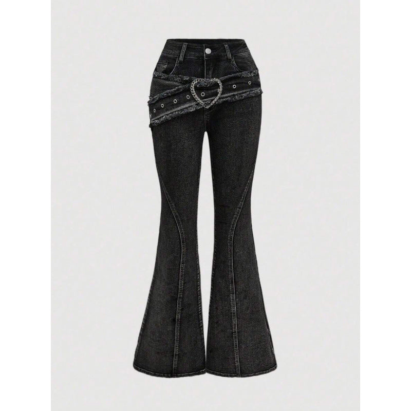 Punk-style Vintage Metal Heart-shaped Belt Frayed-edge Jeans - [[{"value":"{{ Babyvera Babyvera  }}"}]]