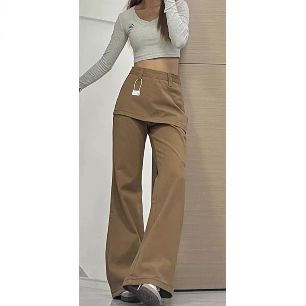 New Relaxed-style Casual Faux Two-piece Straight-leg Horseshoe Pants - [[{"value":"{{ Babyvera Babyvera  }}"}]]