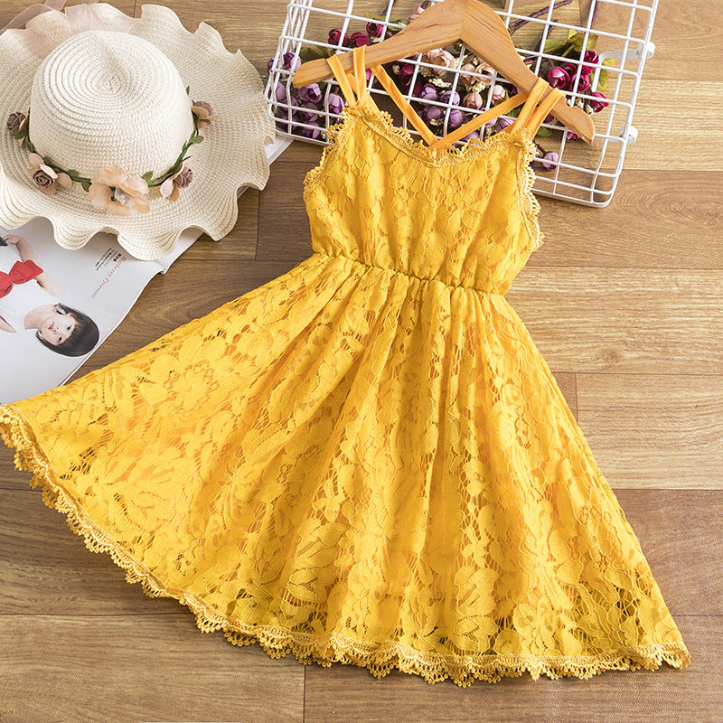 Children's Embroidered Skirt Lace Dress With Suspenders And Beautiful Back - [[{"value":"{{ Babyvera Babyvera  }}"}]]