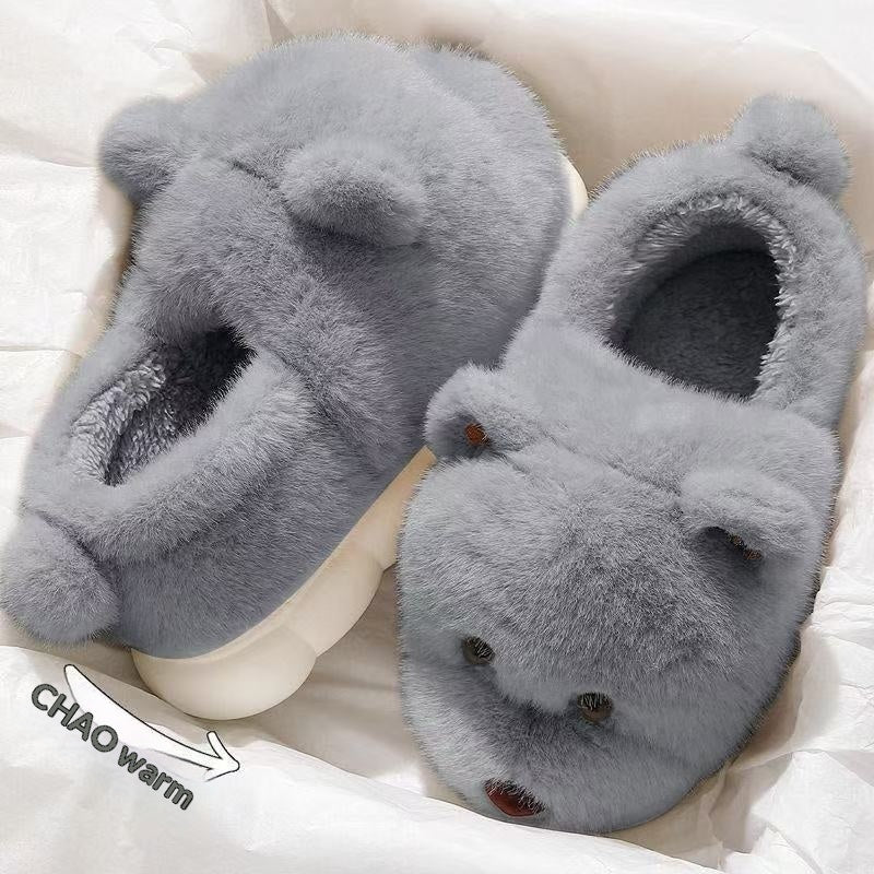 Cartoon Plush Warm Non - slip Thick - soled Cotton Slippers - Babyvera