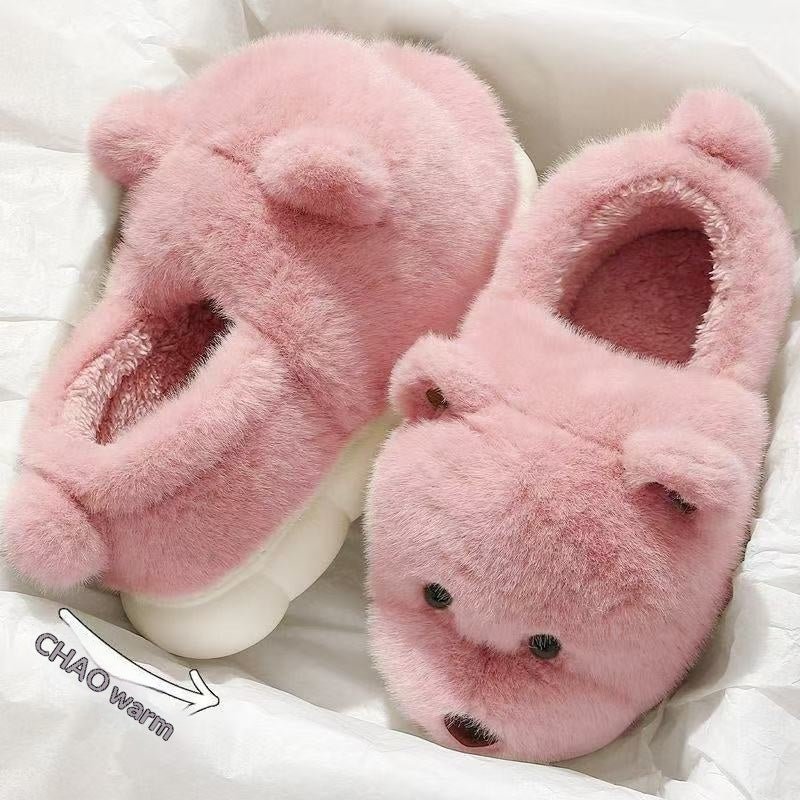 Cartoon Plush Warm Non - slip Thick - soled Cotton Slippers - Babyvera