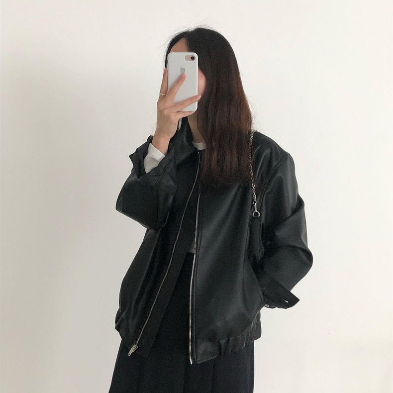 Casual Long Sleeve Leather Coat Women - Babyvera